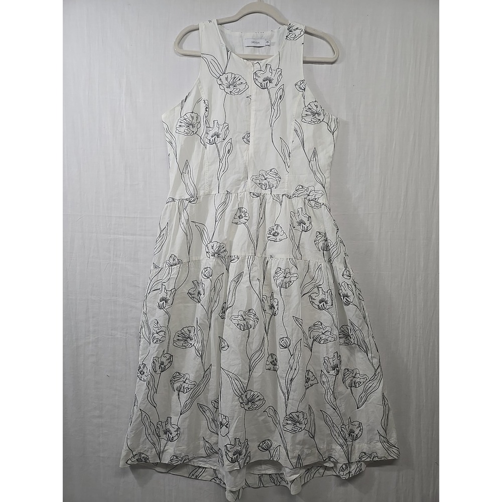 Anthropologie Greylin Size L Cream Black Flower Maxi Dress Lined Front Zipper